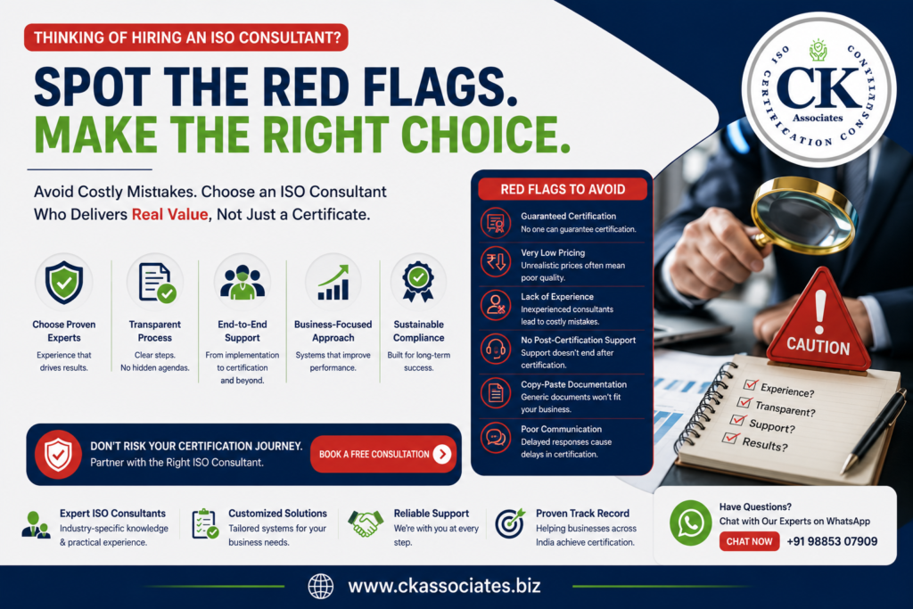 Red Flags to Avoid When Hiring an ISO Consultant in India: A 2026 Practical Guide for Startups, IT & Manufacturing Businesses, CK Associates, ISO Consultants