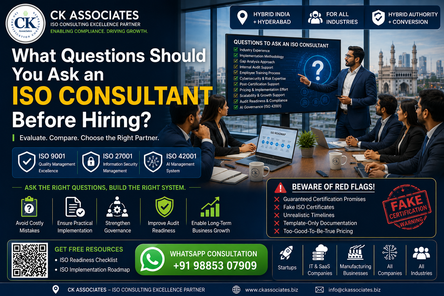 Discover the most important questions businesses should ask before hiring an ISO consultant. Learn how to evaluate ISO consultants, compare proposals, avoid certification mistakes, and choose the right implementation partner in India.