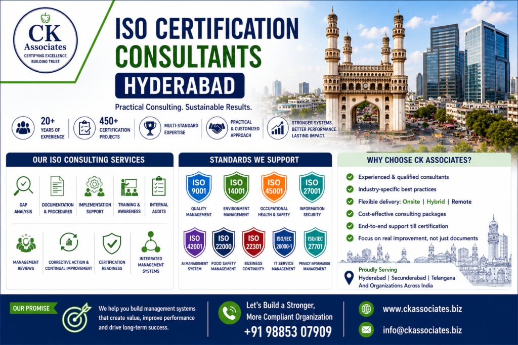 ISO certification consultants in Hyderabad providing implementation, documentation, training, internal audit and certification-readiness services