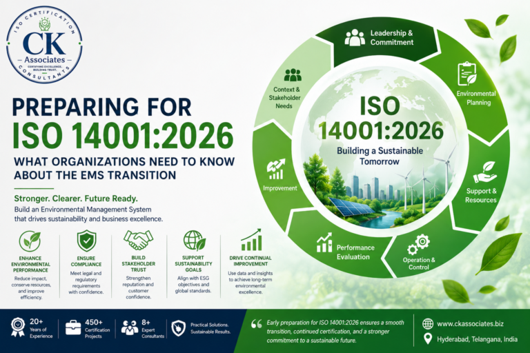 ISO 14001:2026 transition roadmap showing environmental management system updates and implementation planning for businesses.