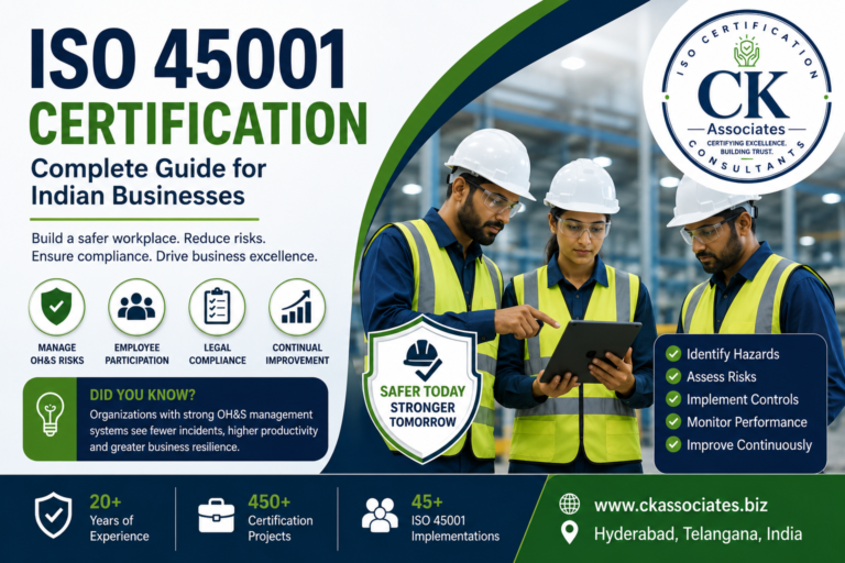 Understand ISO 45001 certification, OH&S requirements, benefits, implementation, audits and how it helps Indian businesses manage workplace risks.