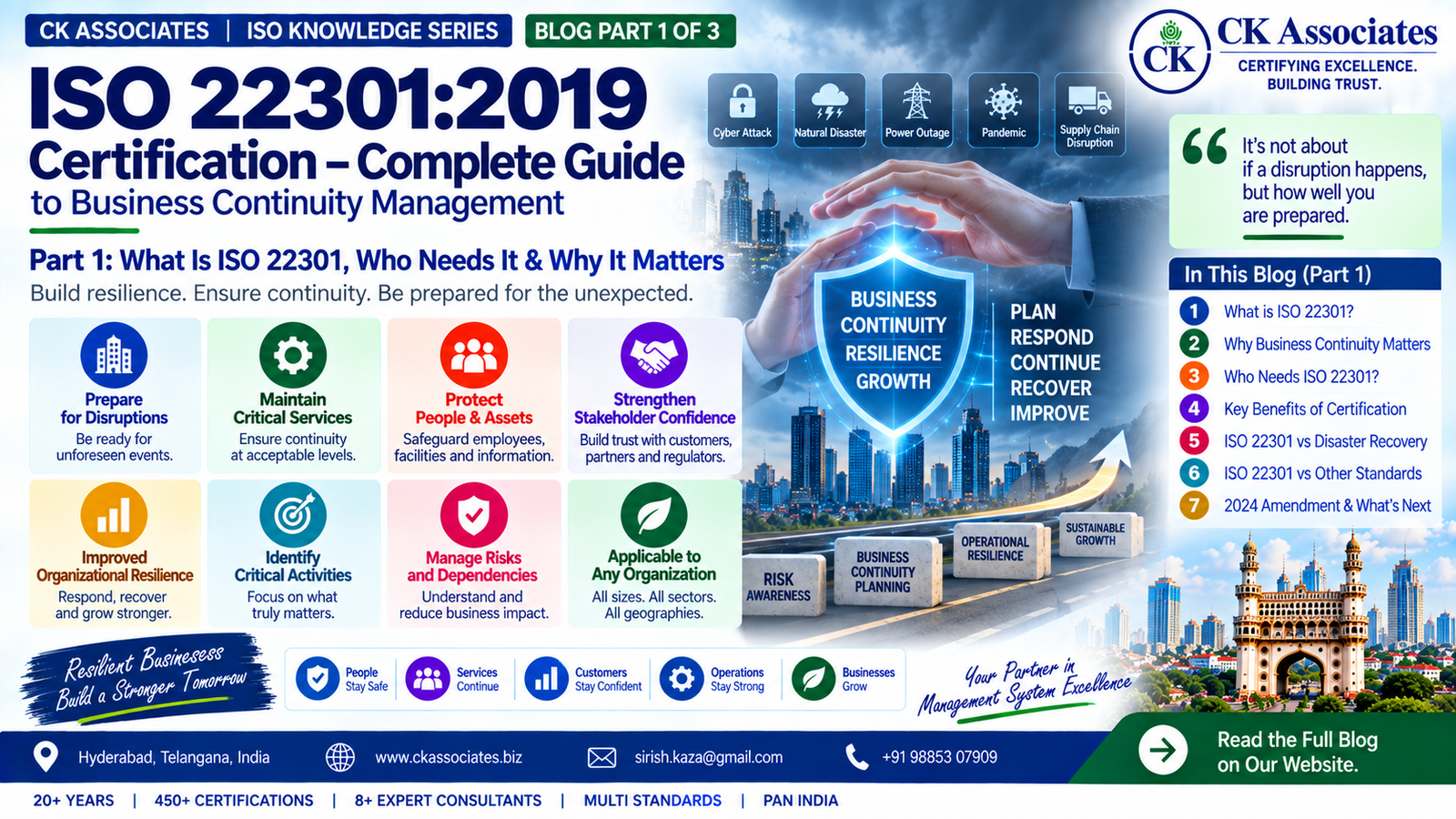 ISO 22301 certification and Business Continuity Management System implementation guide for organizations in Hyderabad and India